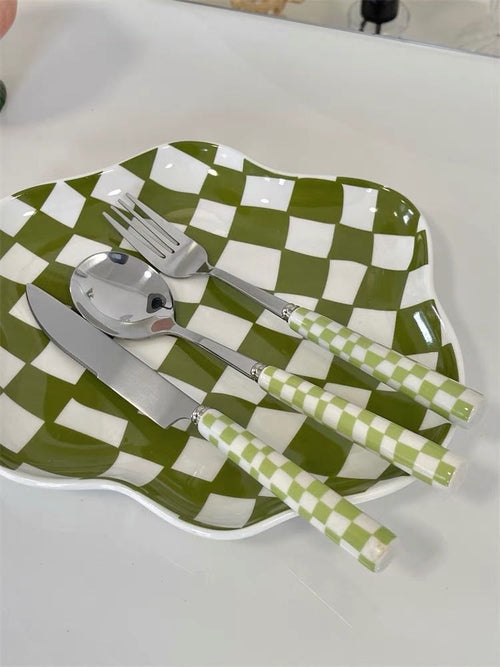 EarthTone Checkered Flatware Set | 6-Piece |