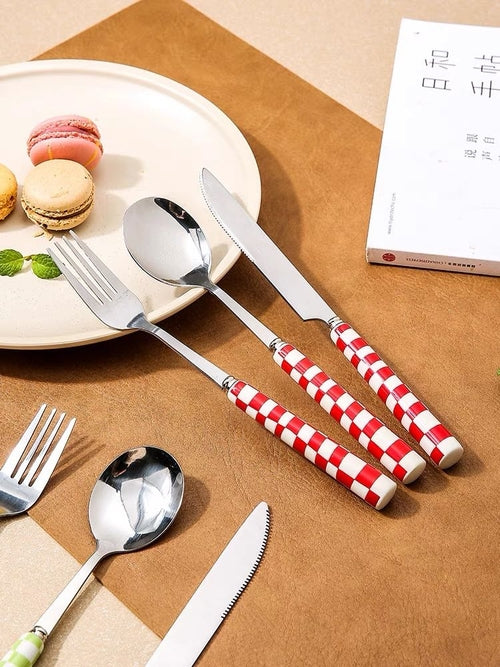 EarthTone Checkered Flatware Set | 6-Piece |