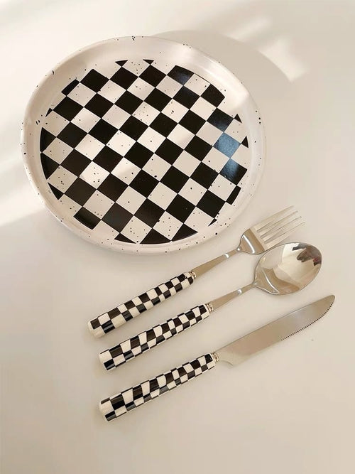 EarthTone Checkered Flatware Set | 6-Piece |
