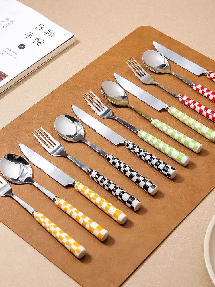 EarthTone Checkered Flatware Set | 6-Piece |